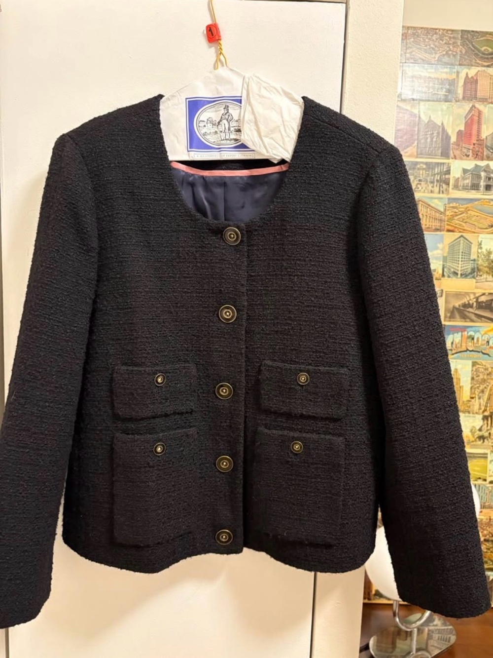 J. Crew Navy Vintage Bouclé Button-Front Jacket
